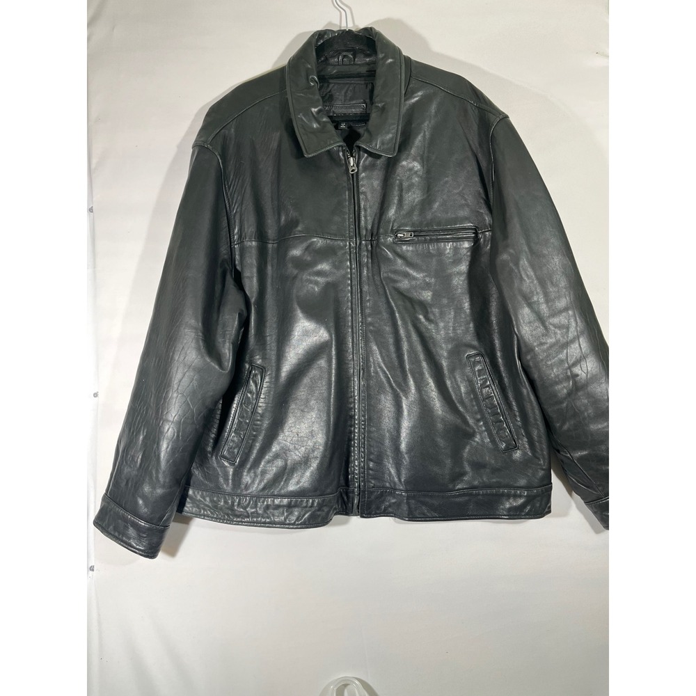 VTG Colebrook Men Genuine Leather Bomber Jacket‎ Black Zip Collared Biker Sz XXL